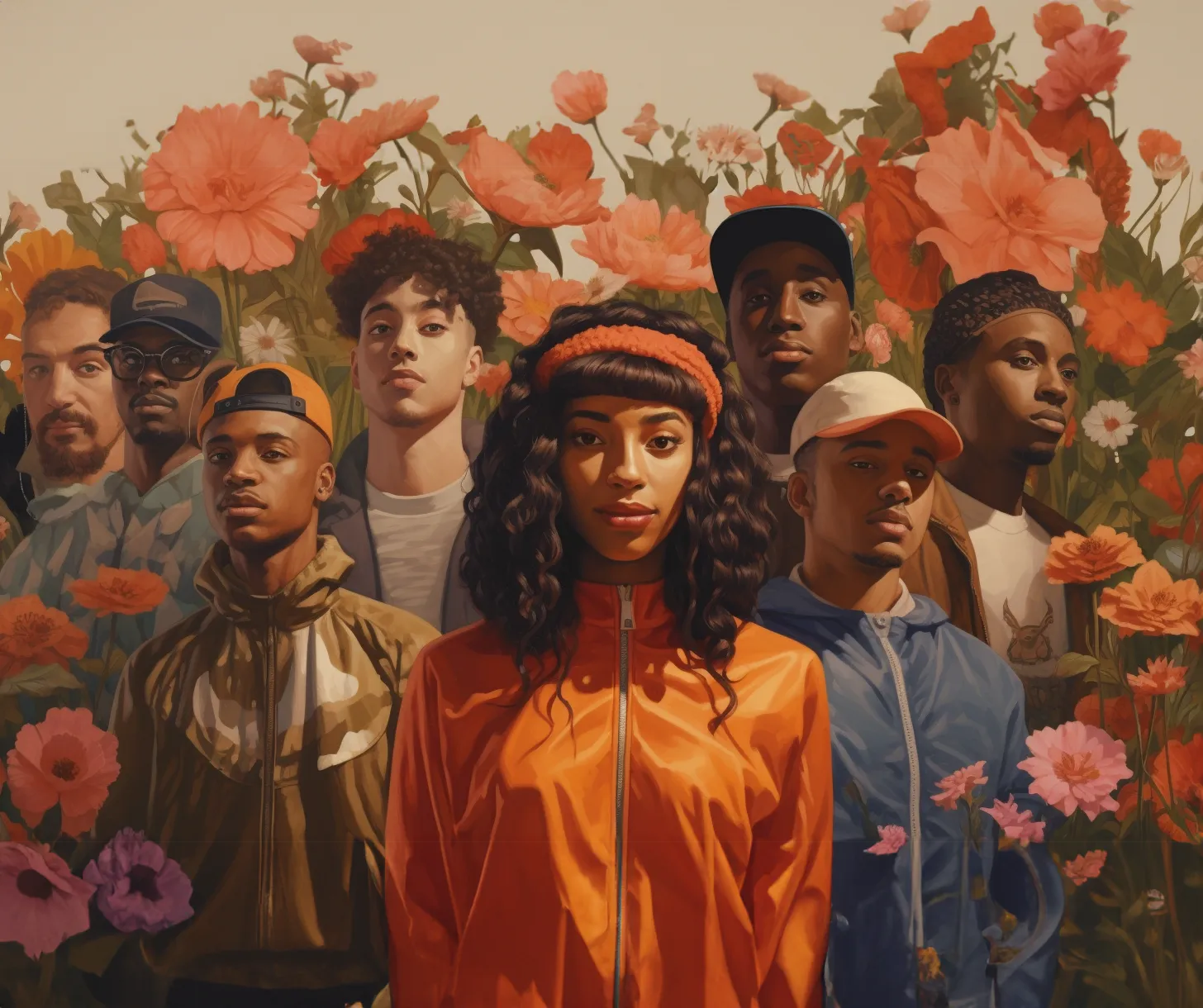 Volunteers amongst flowers