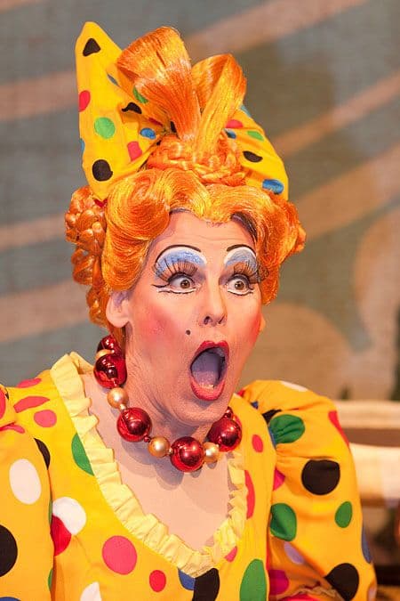 Pantomime dame making a surprised face